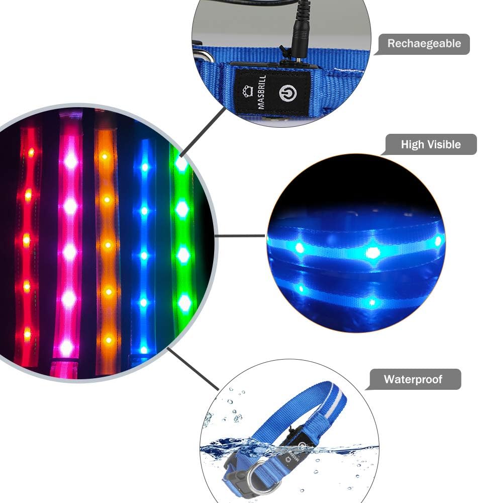 MASBRILL Light Up Dog Collar, Dog Collar Light for the Dark Rechargeable LED Dogs Collar Waterproof 3 Glowing Modes - Image 5