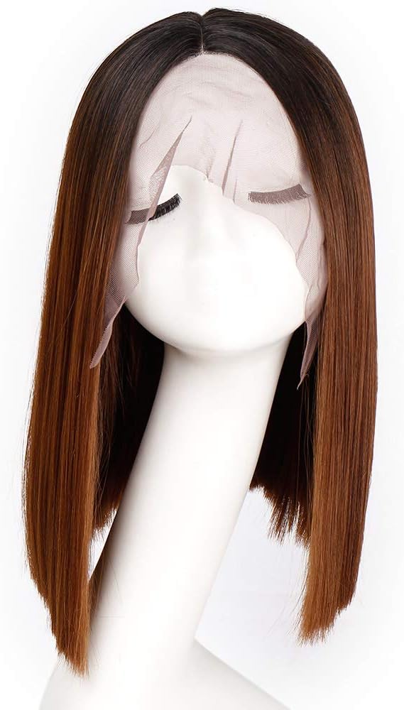aSulis Glueless Lace Front Wigs Middle Length Ombre Brown Wig Heat Resistant Synthetic Hair Replacement Wig For Women 150% Density Natural Looking (Brown)