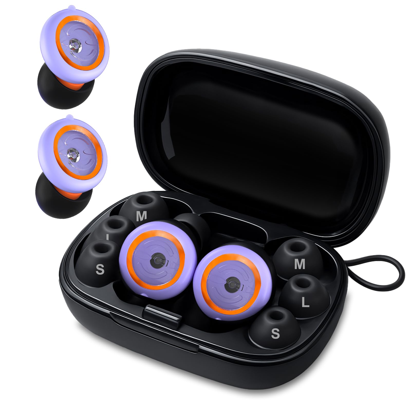 Photo 1 of Senvok Ear Plugs for Sleeping Noise Cancelling with 3 Noise Reduction Levels - 50dB NRR Soft Silicone Earplugs for Sleep, Work, Travel - with 8 Ear Tips, 6 Fluorescent Rings and Carrying Case(Purple)