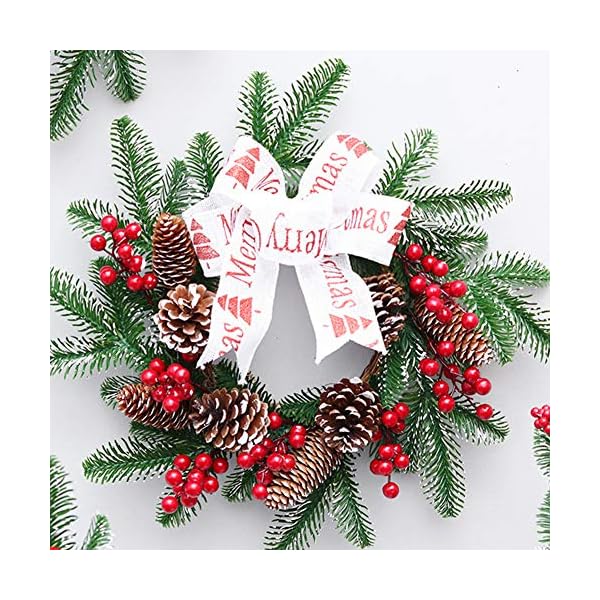 Pumpumly Christmas Wreath Window Front Door Hanging Decoration Pine Cone Cherry Rattan Ring Bowknot Wreath Wall Ornament Imitation Garland Home Artificial Flowers For Holiday Festival Party Decor Silk Flower Arrangements