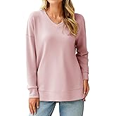 Glamaker Women's Long Sleeve V Neck Sweatshirt Air Essentials Soft Loose Pullover Sweatshirts