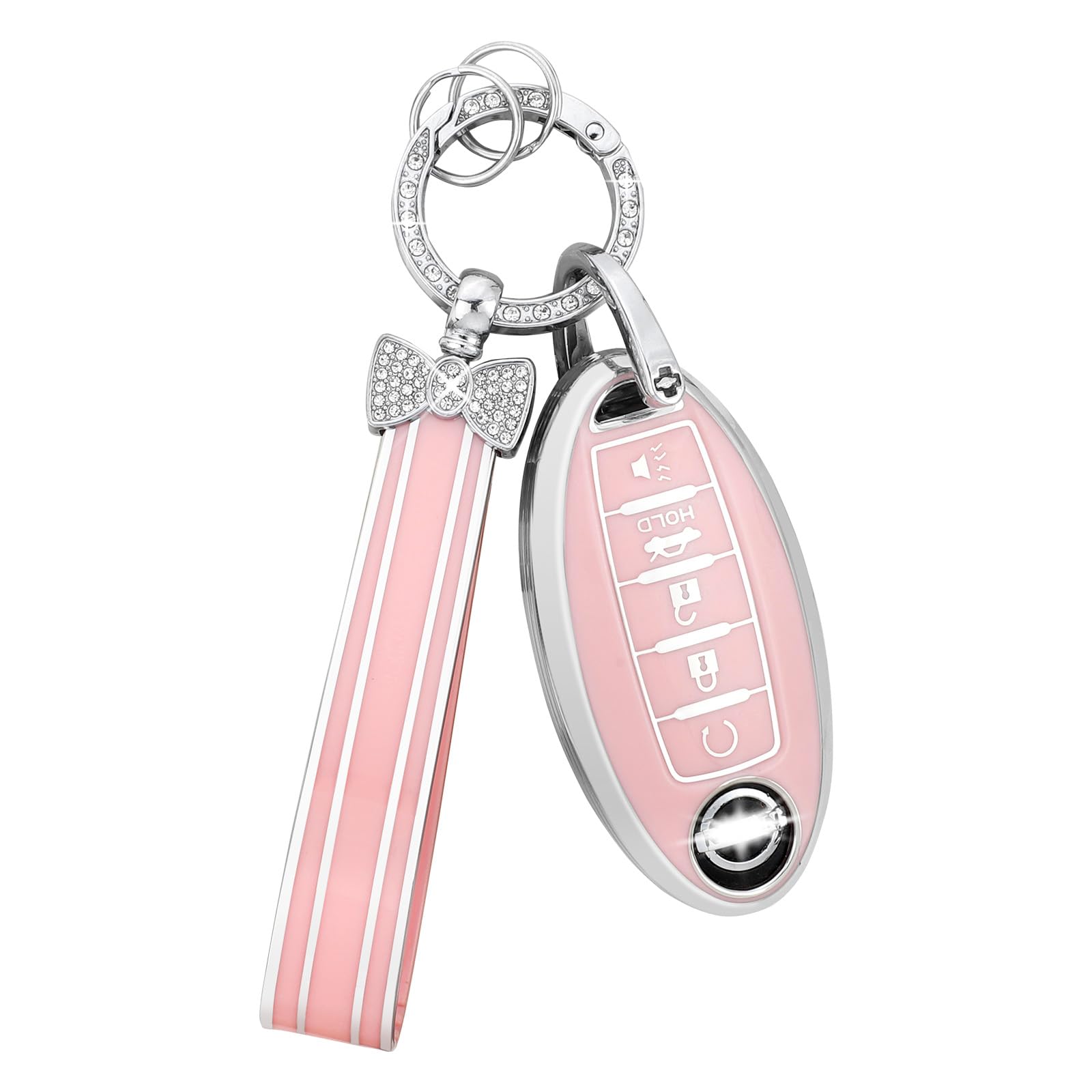PIFOOG Key Fob Cover for Nissan 5 Button Pink Car Keys Shell Case Bling ...