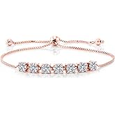 Gem Stone King 18K Rose Gold Plated Silver Round 4.5MM Gemstone Birthstone 7-Stone Tennis Bracelet for Women Fully Adjustable Up to 9 Inch