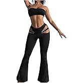 GORGLITTER Women's Rave Cut Out Pants High Waisted Flare Leg Y2K Going Out Pants Disco Bell Bottom Trousers