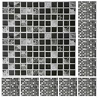 Vakind 10PCS Black Marble Mosaic Wall Tile Transfers Stickers Self Adhesive Waterproof Kitchen Bathroom Tile Wall Sticker Vinyl Art Decals Home Decoration (20x20CM)