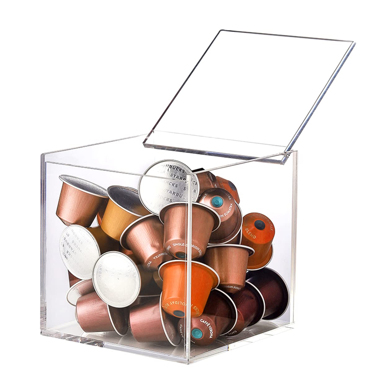 Tianher Clear Acrylic Capsule Dispenser Dustproof Desktop Storage Box with Lid, Suitable for Storing Coffee Capsules, Makeup Sponges, Lipsticks