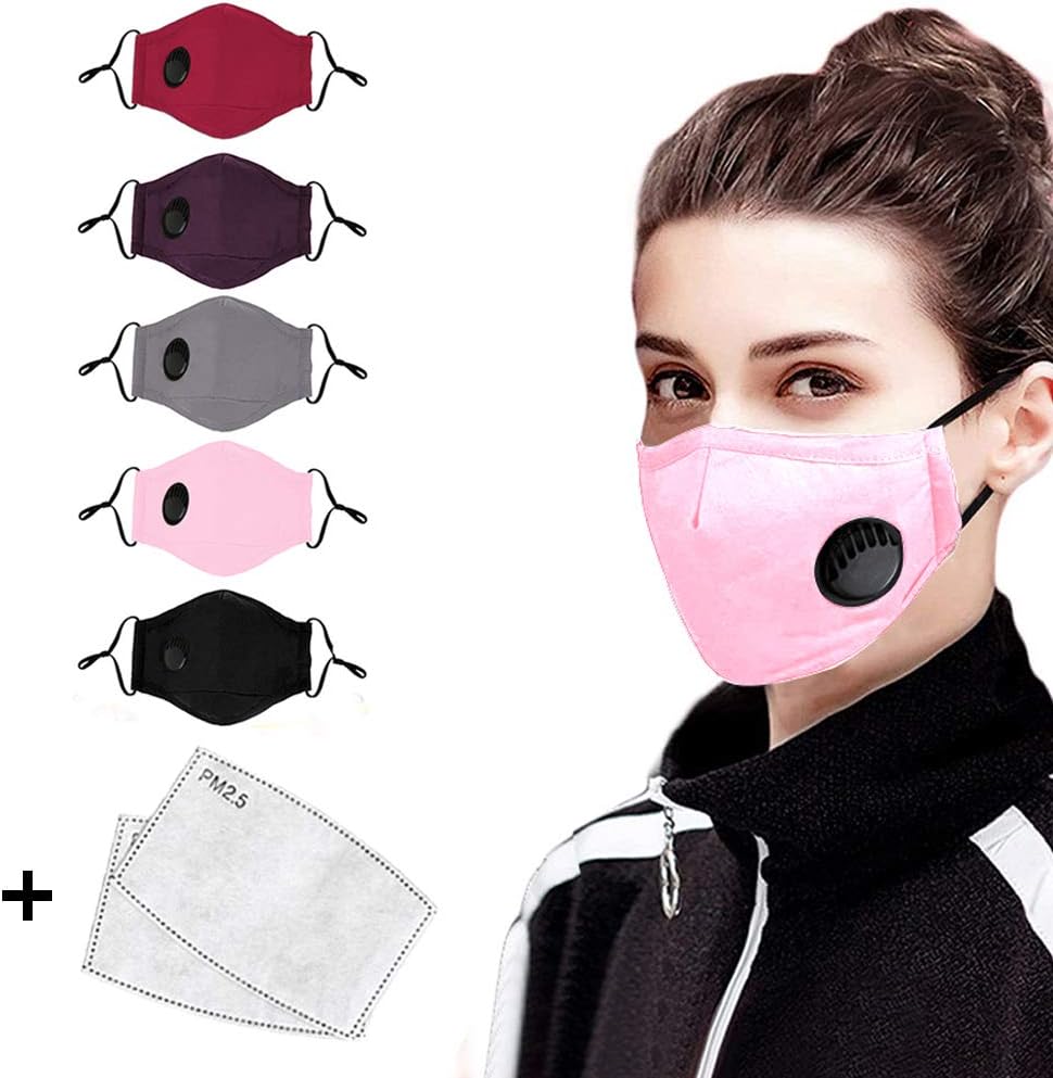 Outdoor Face Protective with Breathing, Reusable Washable Facial Cover Mouth Muffle for Adults, with 2 Replaceable Activated Carbon PM2.5 Filters (Pink)