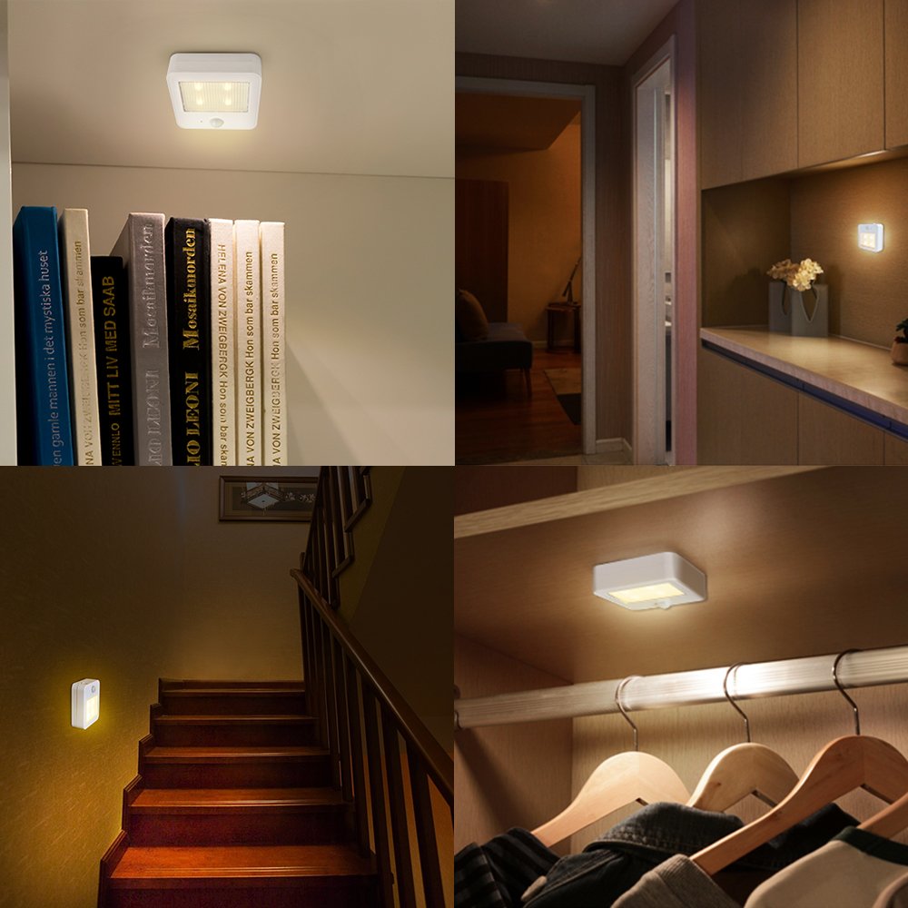 Rechargeable Motion Sensor Lights - Solarmks New Design Cordless Night Light, Safe Lights for Closet, Cabinets, Stair, Attic, Hallway, Warehouse, Garage (White, Pack of 2)