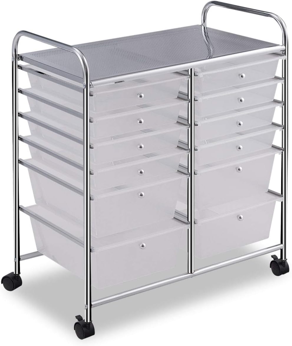 Giantex 12 Drawer Rolling Storage Cart Tools Scrapbook Paper Office School Organizer (White) : Office Products