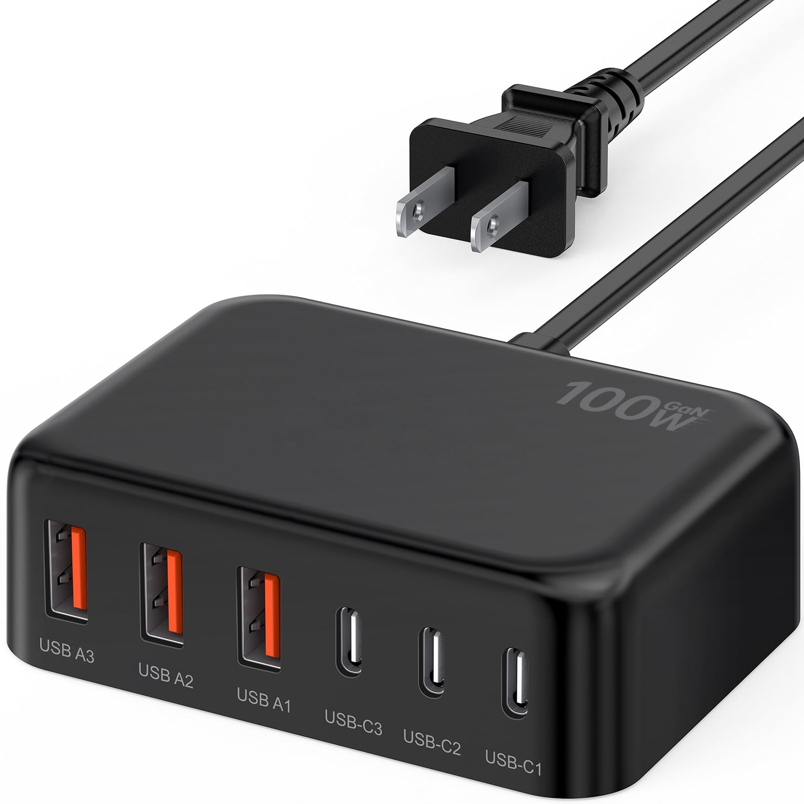 Photo 1 of [2026 Updated] USB C Fast Charger, 100W GaN 6 Port Type C Charging Station Hub Block Cube, USB C Wall Charger Power Strip Adapter Plug for iPad iPhone 17 16 15 14 Pro Max Pixel Note Galaxy, 5ft Cord