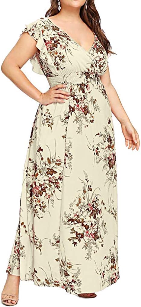 Pitashe Damen Kleider Sommer Strandkleid Sommerkleid Streifen Kurzarm Blume Drucken Rock Festlich Elegant Partykleid Cocktailkleid Lange Grosse Lose Boho Lang Maxikleider Blumenkleid 