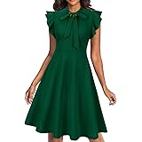 Moyabo Women's Tie Neck Vintage Ruffle Sleeveless A Line Swing Casual Cocktail Party Dresses