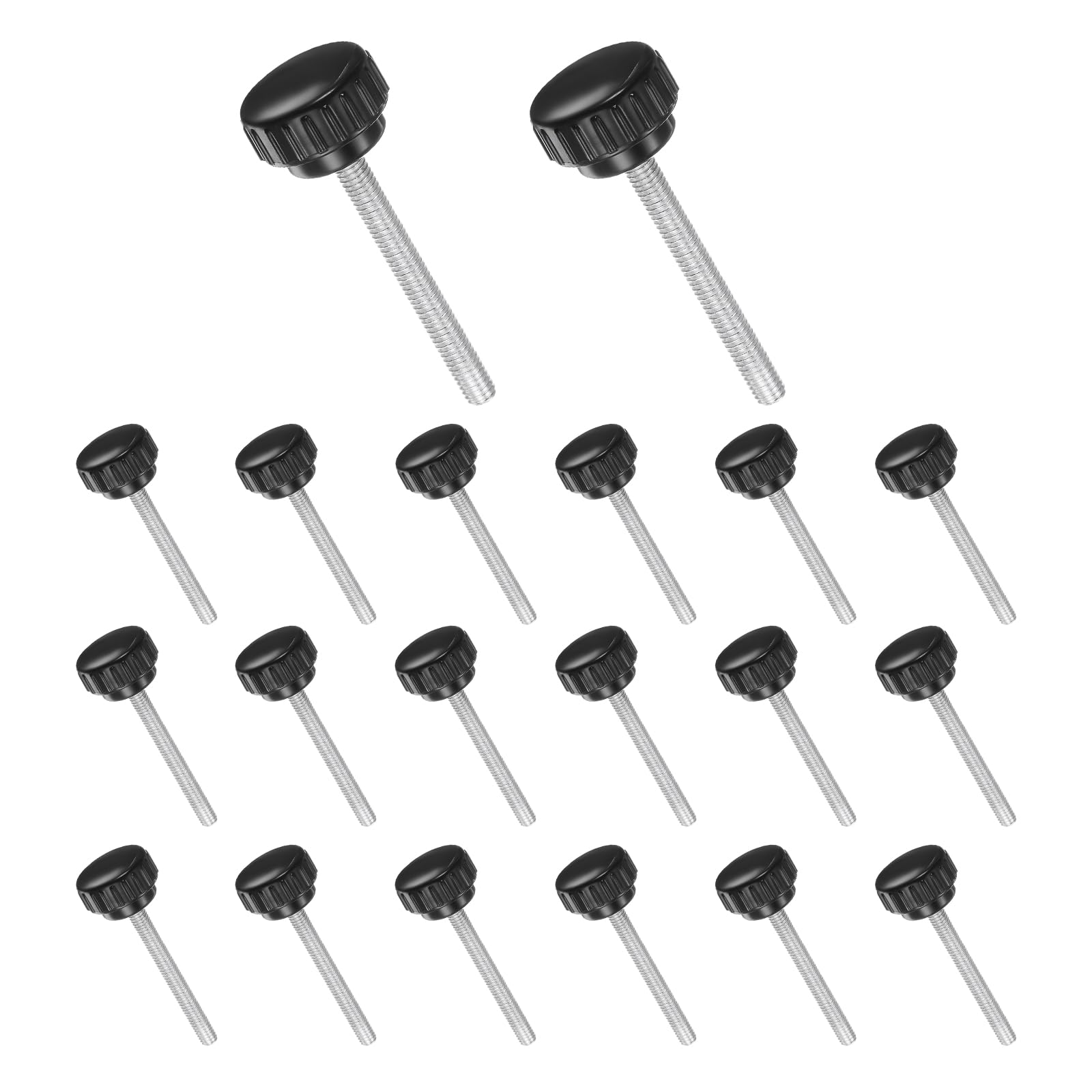CoCud Thumb Screw Knurled Knobs, M6 x 50mm Male Thread, Black Round Head Clamping Screw Threaded Stud Hand Knobs Grip, (Applications: for Machinery Lathes), 20-Pieces