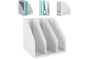 SAYEEC Porte-revues vertical pliable en plastique pour bureau, école, maison (3 compartiments, gris)