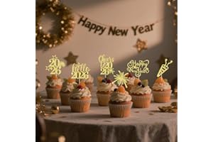AROKIPPRY 24 pieces Happy New Year Cupcake Topper,- gold Glitter 2026 New Year's Eve Party, Hello 2026, Cheers 2026 Welcome to 2026 party decorations