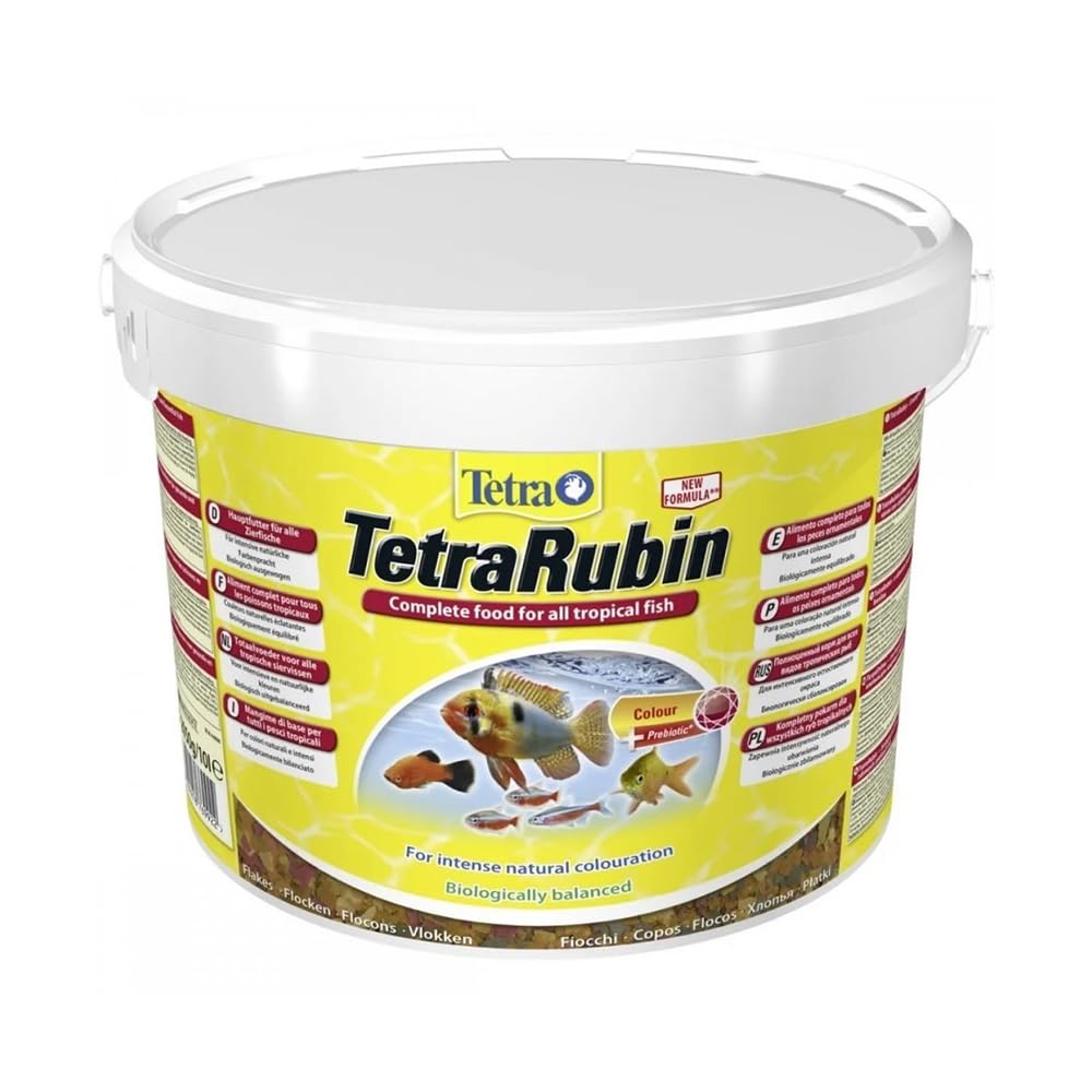 TetraRubin Staple Feed (for Ornamental Fish, with Natural Colour Intensifiers, plus Probiotics for Improved Bodily Functions and Feed Conversion), Various Sizes