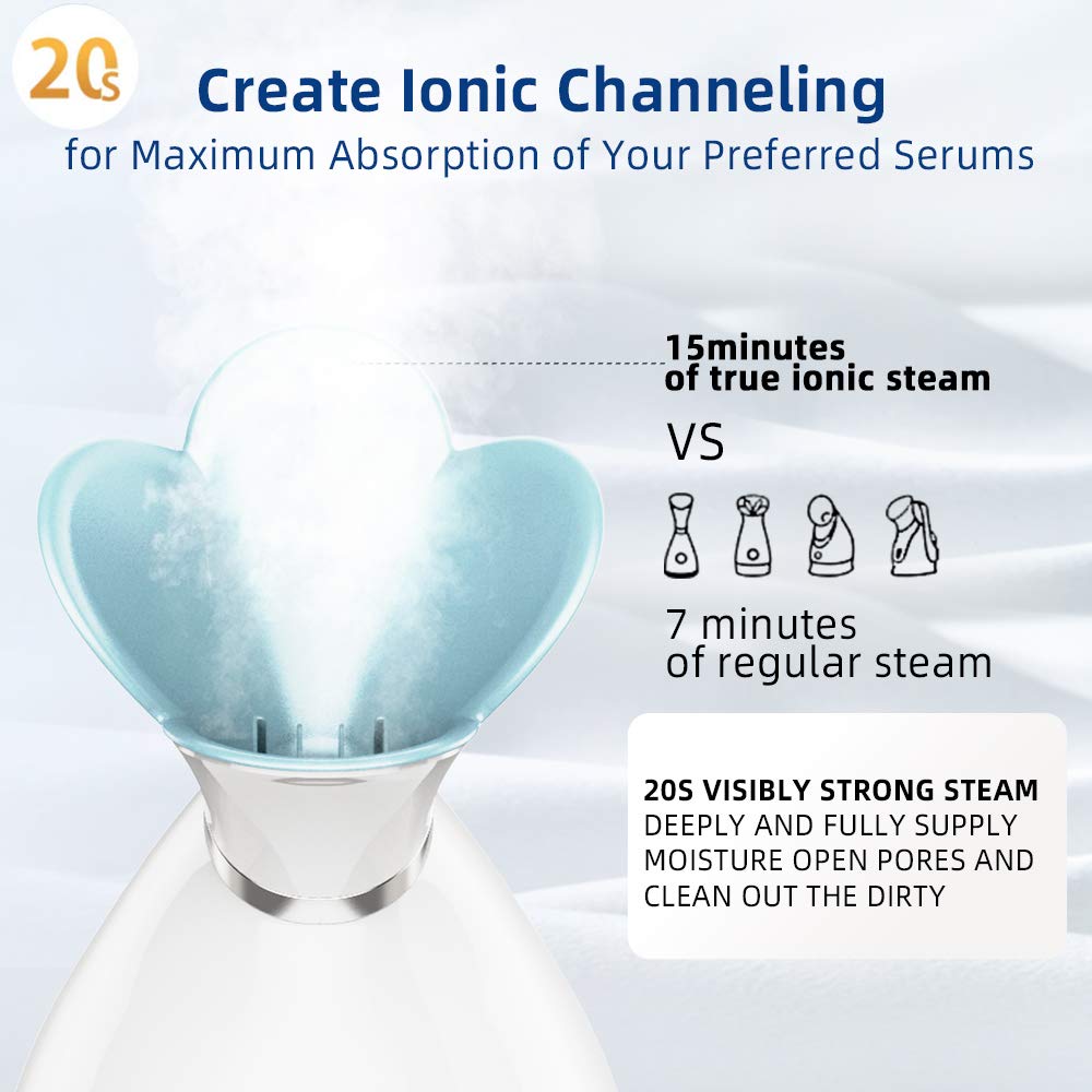 Facial Steamer, 10X Penetration 98ML, RUEOO Nano Ionic Face Steamer, Cleansing Pores Humidifier Steamer with 15min Steaming Time, plus Blackhead Remover Kit and Hair Band Moisturizing Steamer: Beauty