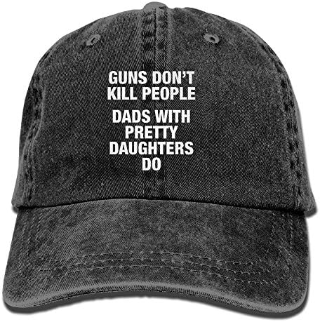 Guns Don't Kill People Dads with Pretty Daughters Do Fashion Washed Denim Cotton Sport Outdoor Baseball Hat Adjustable One Size Black