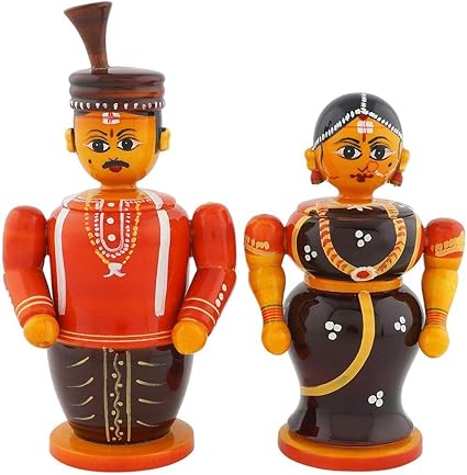 Crafts India Handcrafted Wooden Couple Doll - Nanja and Nanji