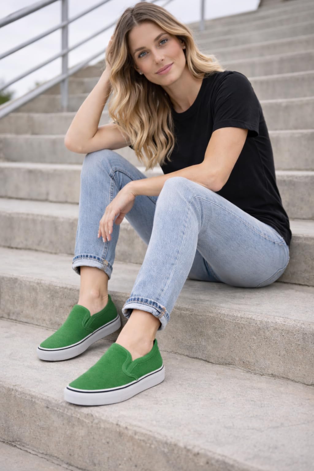 Emma Shoes Low-Top Slip Ons Women's Fashion Sneakers Casual Canvas Sneakers for Women Comfortable Flats Breathable Padded Insole Slip on Sneakers Women Low Slip on Shoes, Emerald Green, 9
