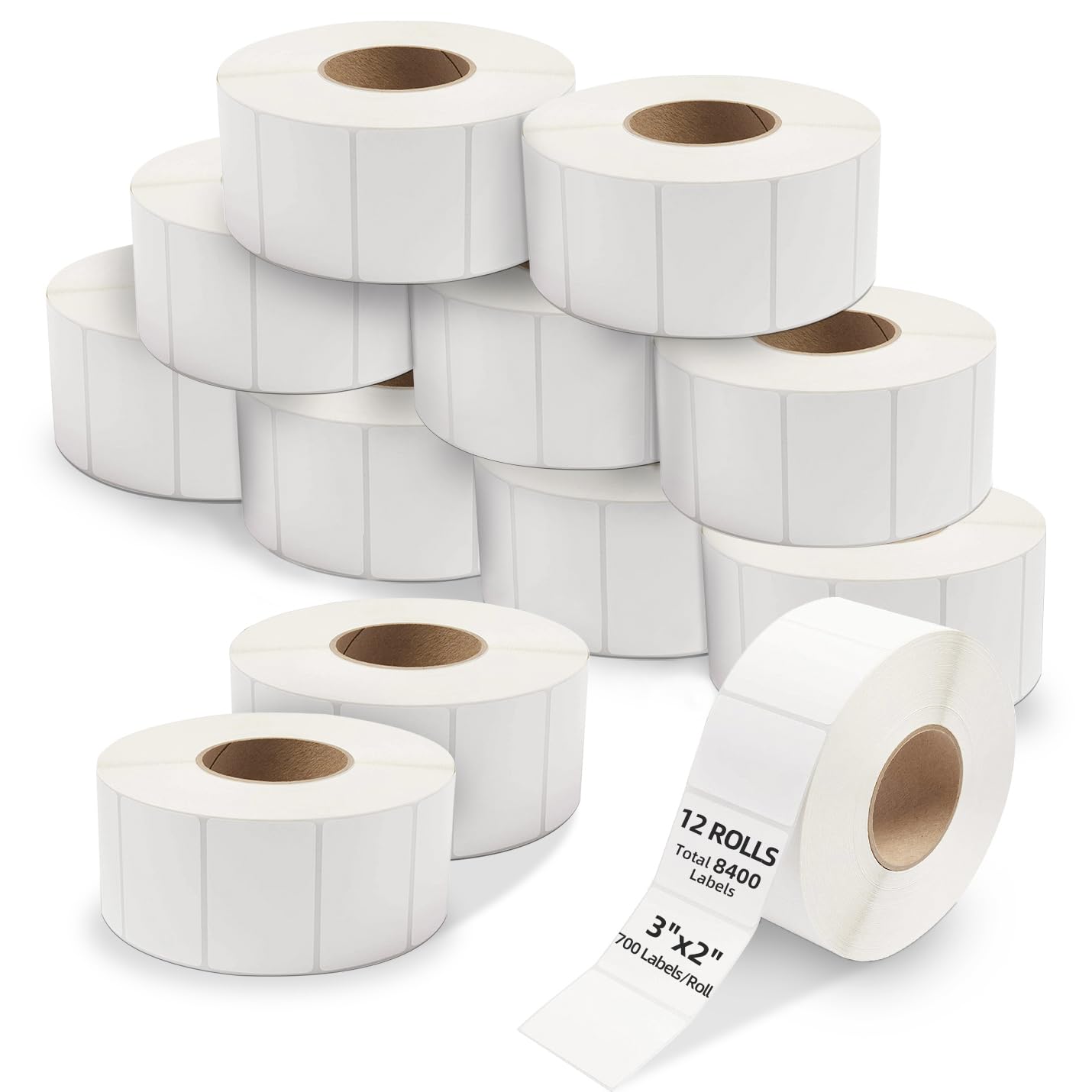 Photo 1 of KEPDTAI 3" x 2" Direct Thermal Labels, Multipurpose Shipping Address Mailing Barcodes Label, Compatible with Rollo & Zebra Desktop Printers Adhesive & Perforated (12 Rolls, 700 Labels/Roll)