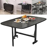 Rukulin Multifunction Table Drop Leaf Dining Table - 47" Wooden Foldable Kitchen Table with 6 Wheels (Black)