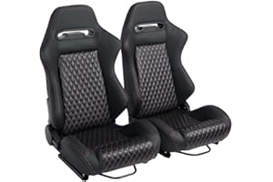 WTRAVEL Racing Seats 2 Pcs Reclinable Bucket Seats with 2 Sliders Adjustable PU Leather Seats Universal Sport Seats for Cars (Black Pink, 35.1"×21.2"×21.6")
