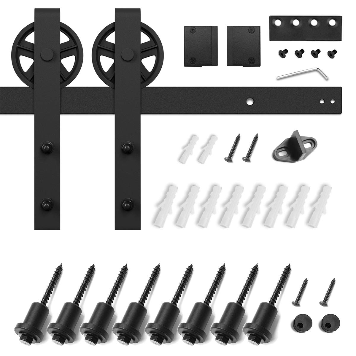SMARTSTANDARD 10 Feet Heavy Duty Sliding Barn Door Hardware Kit, Black, Smoothly and Quietly, Simple and Easy to Install, Fit 60" Wide DoorPanel (Industrial Bigwheel Hangers)
