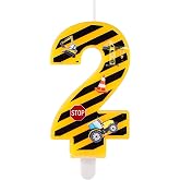 Construction Birthday Candle, Happy Birthday Candles Numbers | Construction Cake Topper Yellow and Black Striped Candles for Boys Birthday Party Supplies Decorations (Number 2)