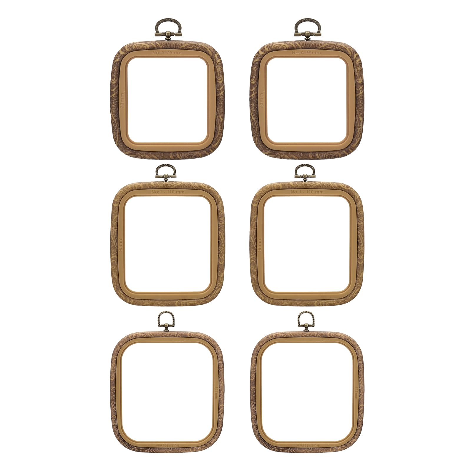 PATIKIL 3 Sizes Embroidery Hoops Set, 6 Pieces Imitated Wood Square Frame Cross Stitch Hoop Ring for Embroidery Art Craft Sewing Ornaments Hanging Decoration