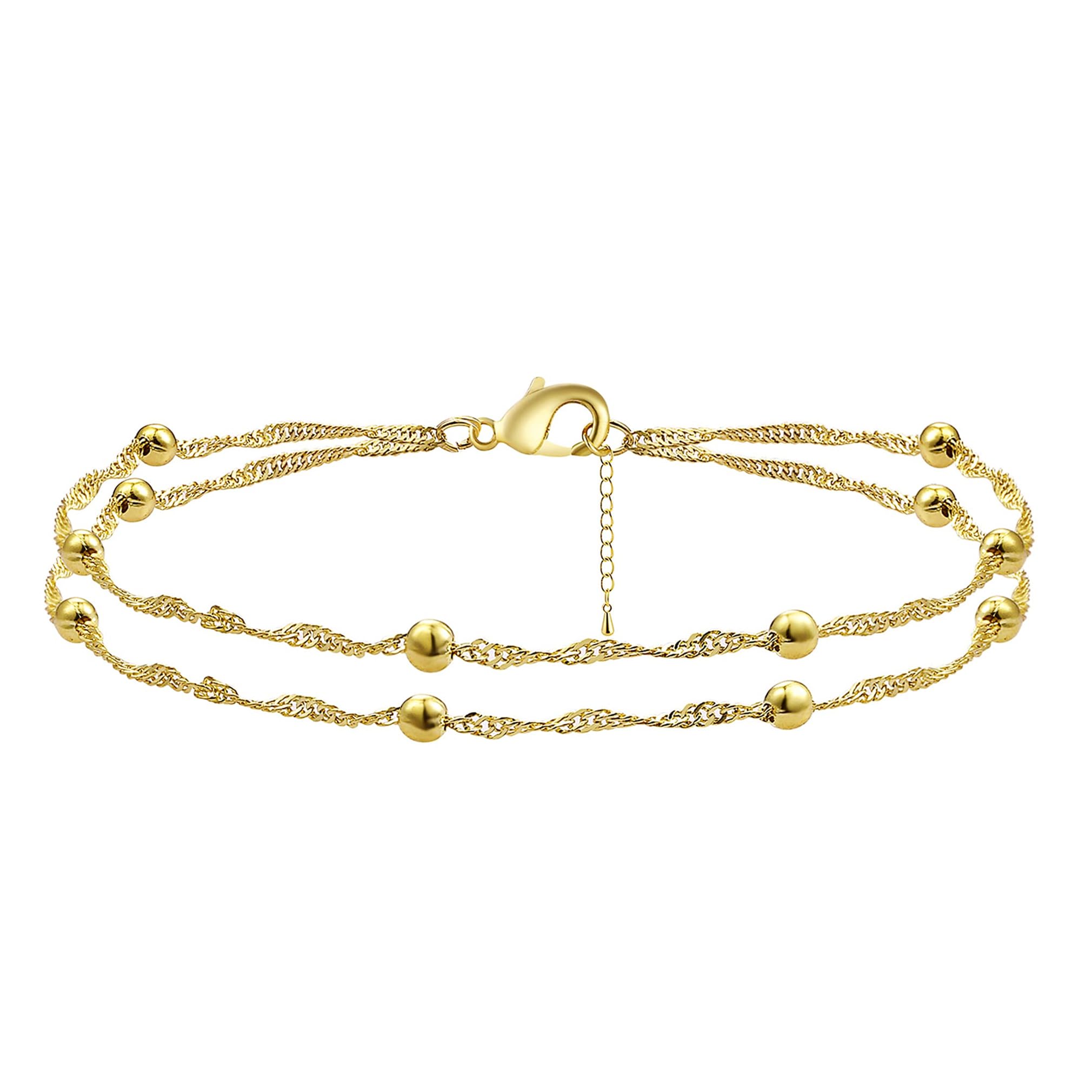 Kyerlyn 14K Gold Plated Handmade Dainty Dot Bracelet Cute Thin Everyday Bracelets for Women Men Size 6.5"+2" Extender, 6.4+2 inches, Metal, Cubic Zirconia