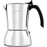 LuxHaus Stovetop Espresso Maker - 6 Cup Moka Pot Coffee Maker - 100% Stainless Steel
