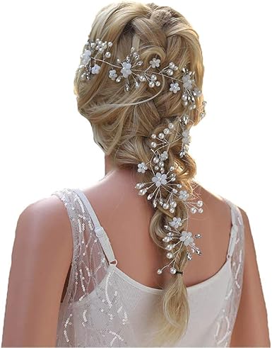 Amazon Com Campsis Pearl Wedding Hair Vine Flower Bride Hair