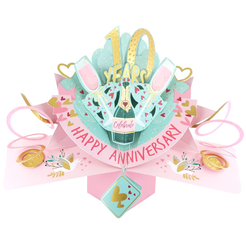 10 Years Happy 10th Anniversary Pop-Up Greeting Card Love Kate's 3D Pop Up Cards POP216MC10