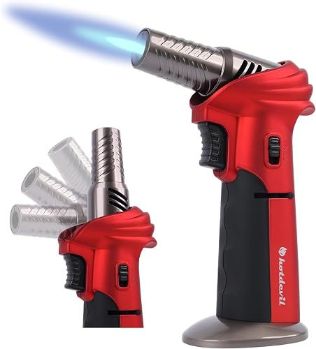 Butane Torch Lighter – Refillable Kitchen Culinary Torch With Adjustable Angle & Flame, Safety Lock, 1300°C/2372°F – For BBQ, Baking, Creme Brulee, Soldering (Butane Not Included)