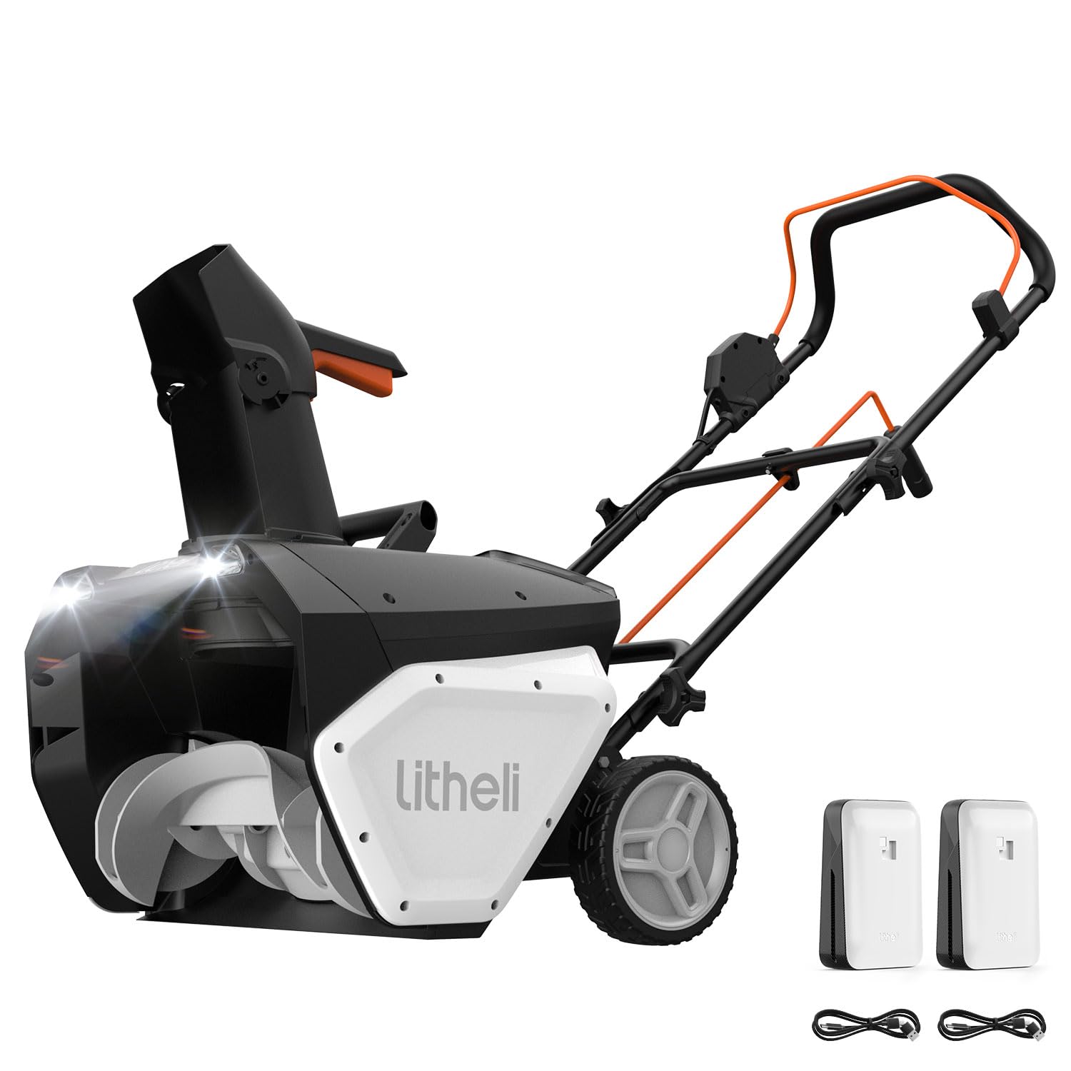 Photo 1 of ***FOR PARTS ONLY DAMAGED HANDLE/ MISSING CHARGER*** Litheli 2x20V Cordless Snow Blower, 20'' Brushless Electric Snow Thrower with Wheels, 180° Adjustable Chute, LED Lights, 2x4.0Ah Battery Included, Heavy Duty for Driveway Patio