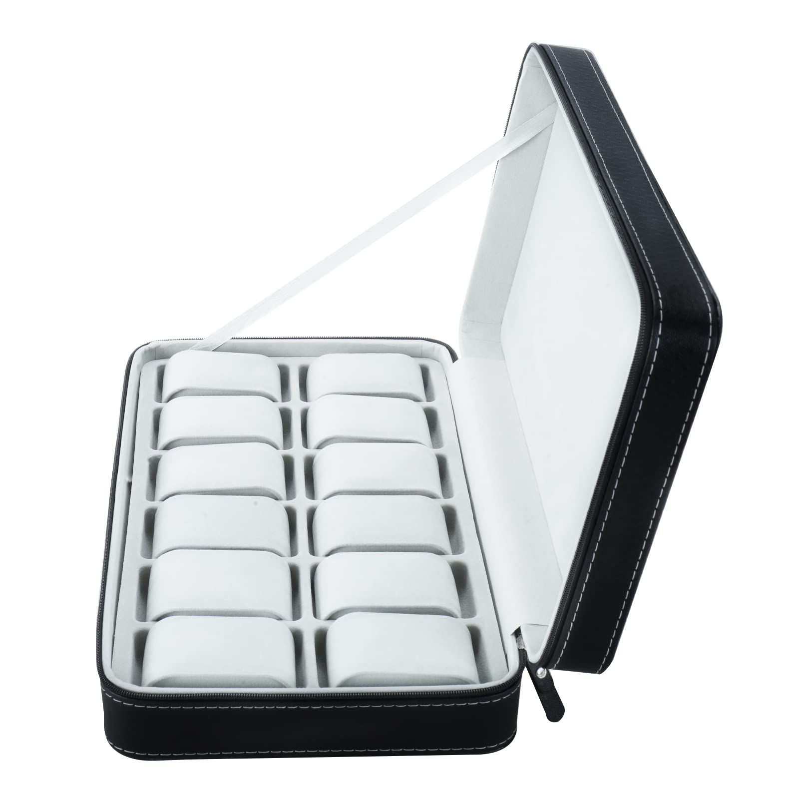 NovelBee 12 Slots Watch Boxes,Portable Zip Watch Jewelry Display Case with Removable Pillow for Watch Jewelry Storage