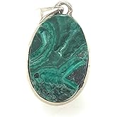 Natural Malachite in Azurite 925 Solid Sterling Silver Pendant 30mm