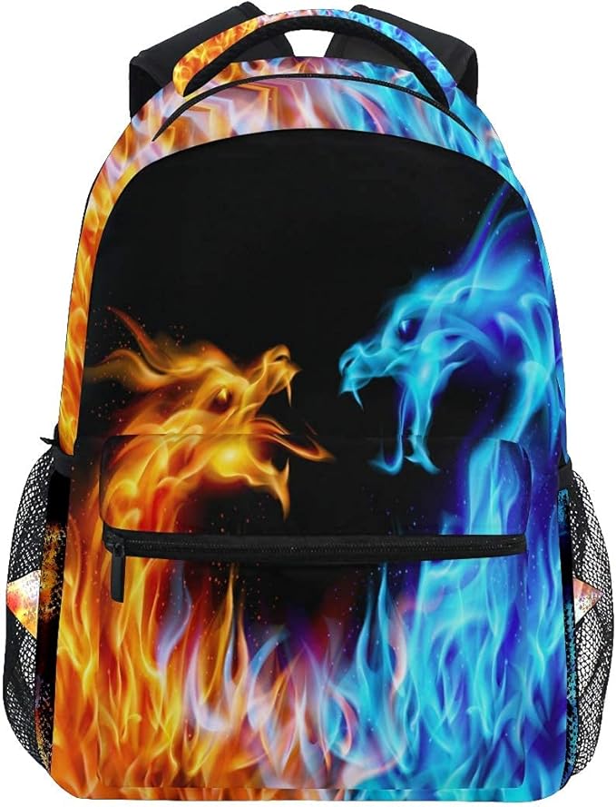 Blue Red Fiery Dragons Backpack Kids Girls Boys Funny Animal Backpacks