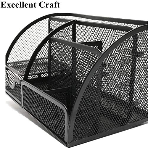 Mesh Desk Organizer,Mesh Pencil Cup Organizer,9 Compartment Desktop Office Supplies Storage Organizer (Black-B) - Thumbnail 3