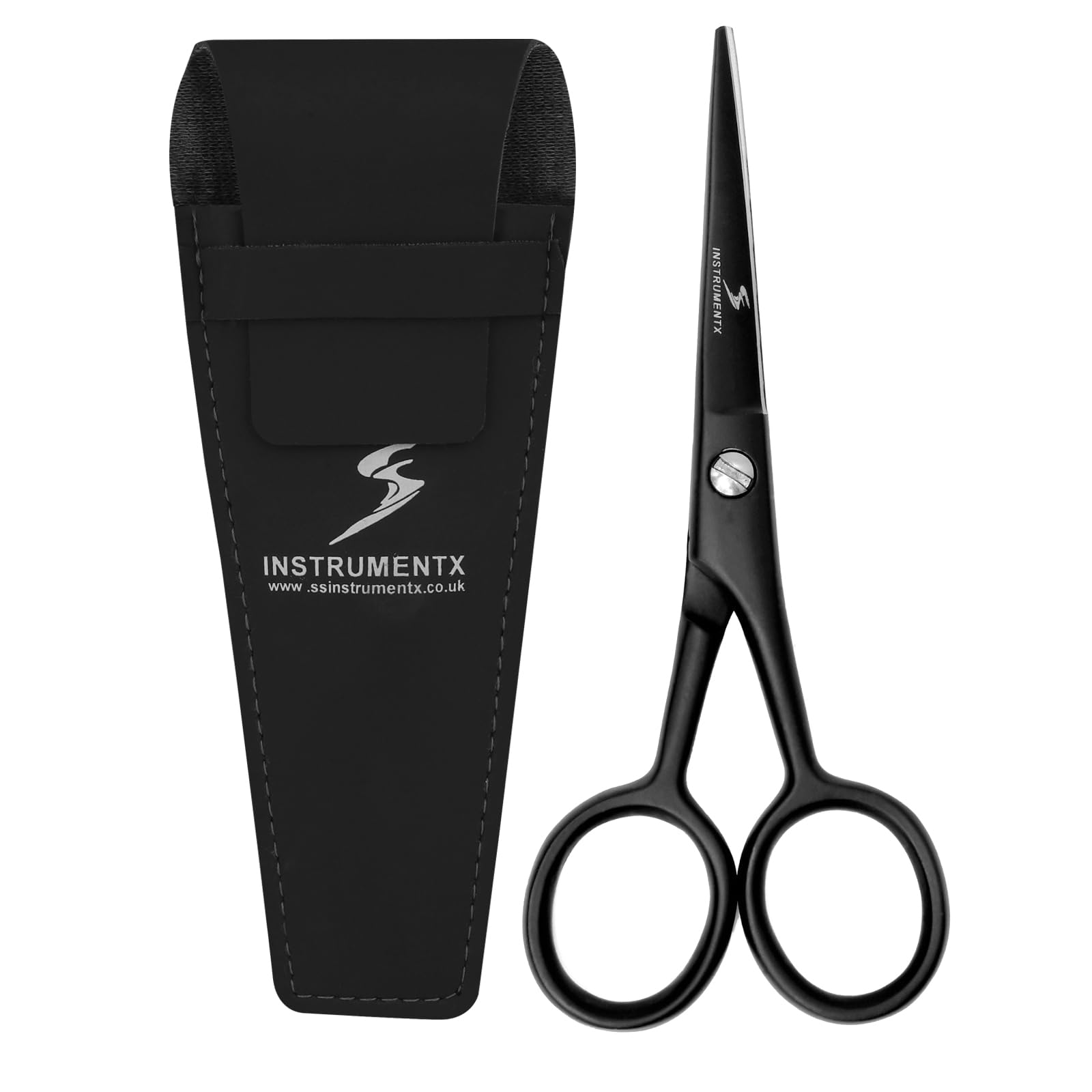 SS INSTRUMENTX Beard and Moustache Scissors Professional Beard Scissors for Ear and Nose Hair, Stainless Steel Hair Trimming Scissor for Eyebrows, Eyelashes and Ear Hair (Black, 4.5")