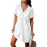 CUPSHE Womens Bathing Suit Cover Ups Short Sleeve Twist Front Swim Beach Coverup Casual T-Shirt Dress