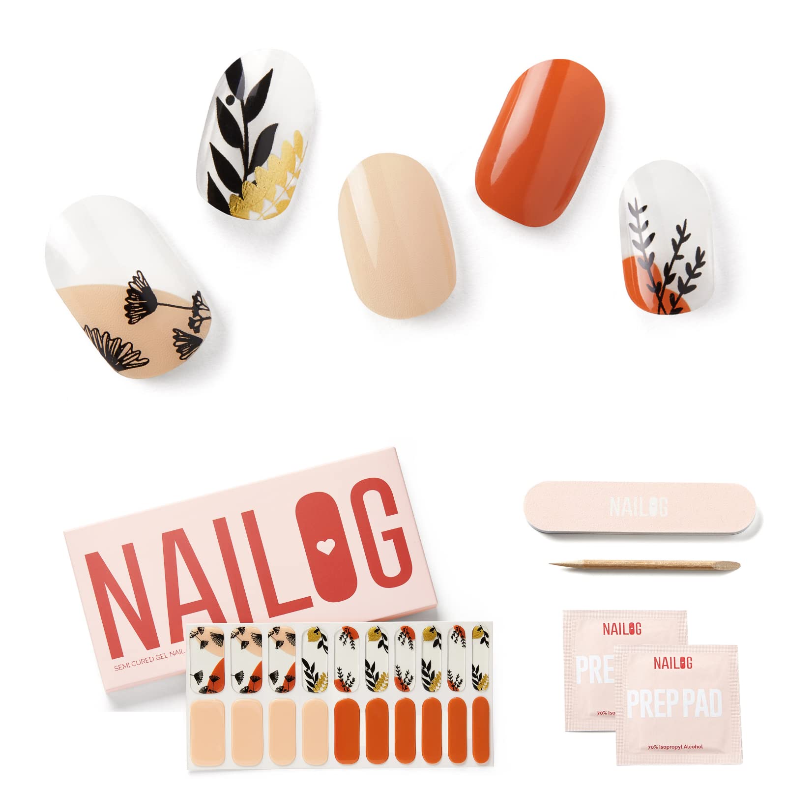 NAILOG Semi Cured Gel Strips (20 Extra Long Stickers), UV/Led Lamp Glossy & Long Lasting Soft Gel Finish Wrap, Dandelion — image 1