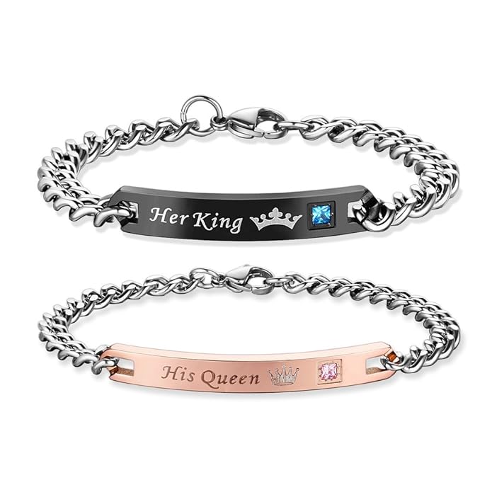coai Geschenkideen His Queen und Her King Schrift EIN Paar Partner Ambänder aus Edelstahl