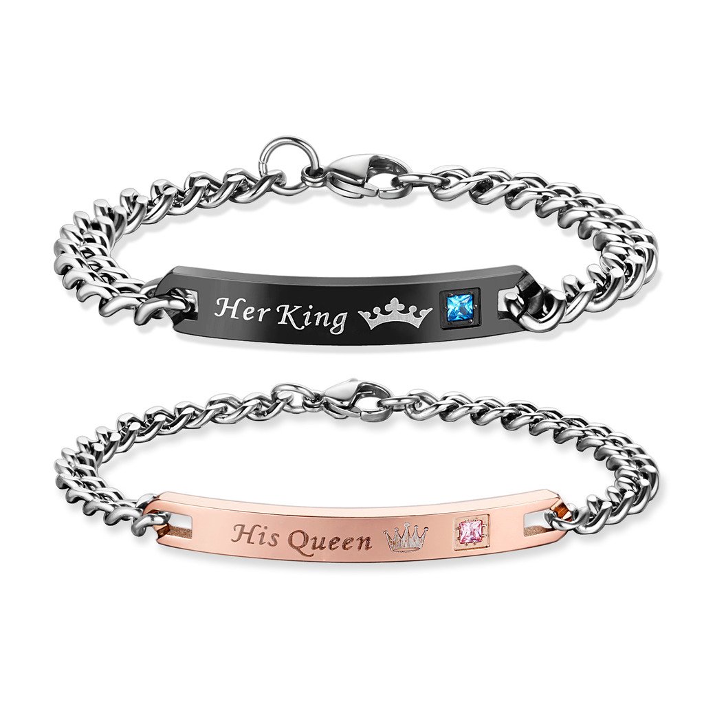 COAI His and Hers Stainless Steel Matching Couples Bracelets (His Queen & Her King)