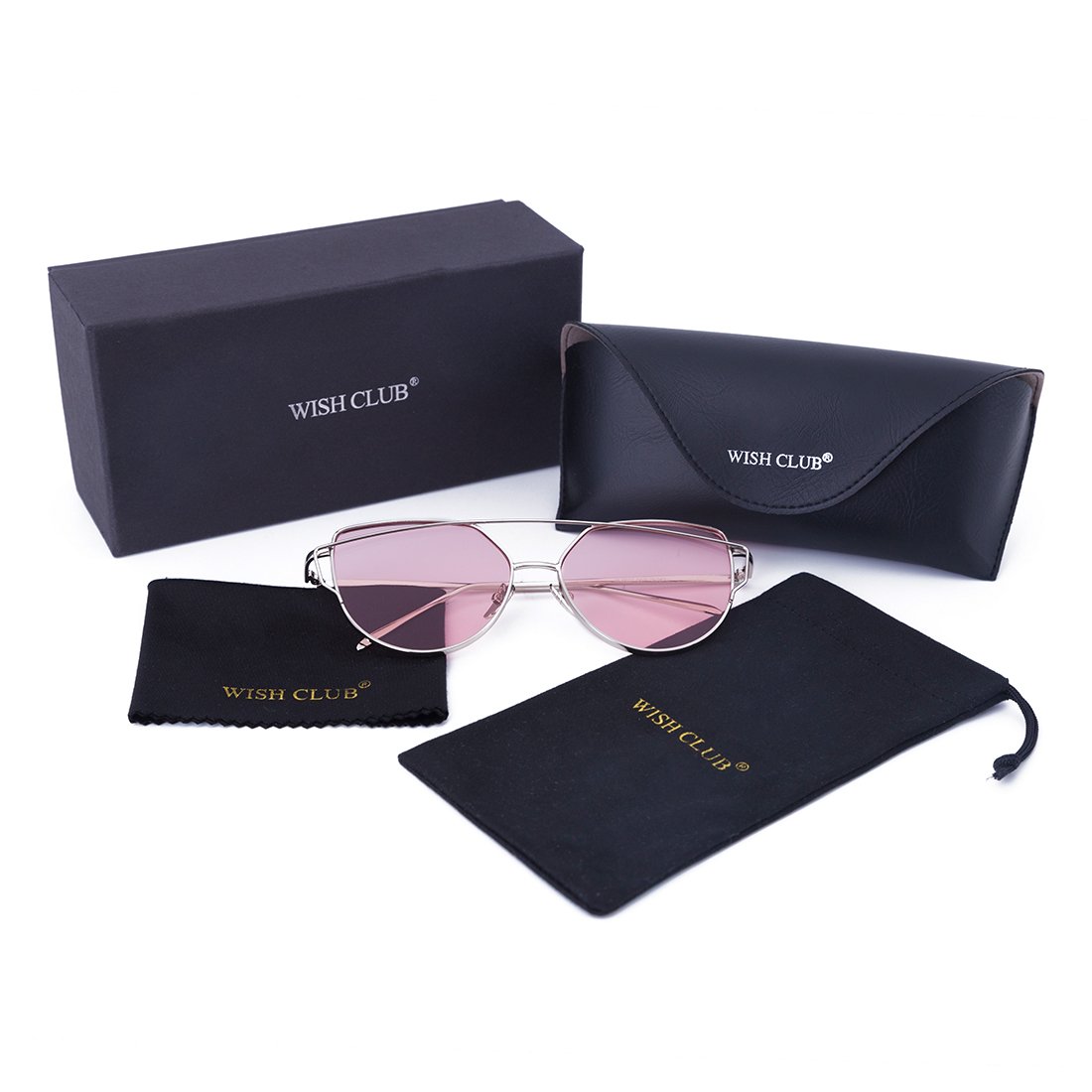 WISH CLUB Women Cat Eye Sunglasses Oversized Transparent Clear Fashion Lens Durable UV400 Glasses(Pink)