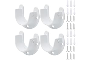 Biaungdo 1-1/4 Inch Stainless Steel Closet Rod End Supports, 2 Pcs White Heavy Duty Wardrobe Rod Brackets Closet Pole Sockets Flange Rod Holder, U-Shaped