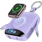 Portable Charger, 10000mAh 22.5W Fast Charging Power Bank with Built-in Cables, Travel Essentials Battery Pack with LED Display for iPhone, Portable iWatch Charger for 11/10/9/8/7/6/5/SE/Ultra Purple