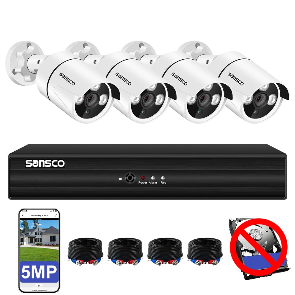 2K Color Night Vision, Audio Recording, SANSCO CCTV Security Camera System, 8 Channel DVR, 4x 5MP Wired Outdoor Surveillance Camera, Human/Face/Vehicle Detection, Email/App Alert, P2P, NO Hard Drive — image 1