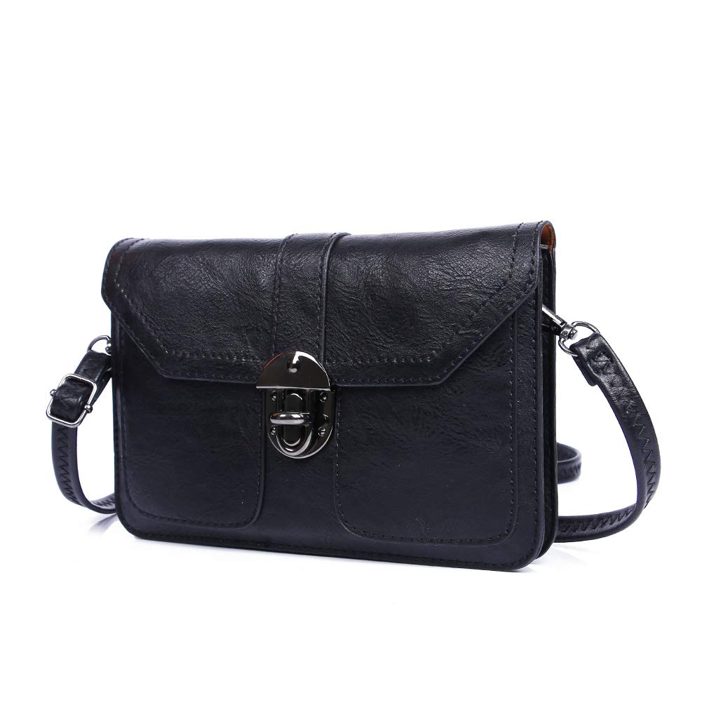 TENXITER Womens Leather Small Crossbody Bags Cell Phone Wallet Purse Bag for Women (Black #)